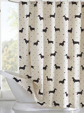 NWT HIPSTYLE Olivia Cotton Dachshund Printed Shower Curtain Plus Hand Towel